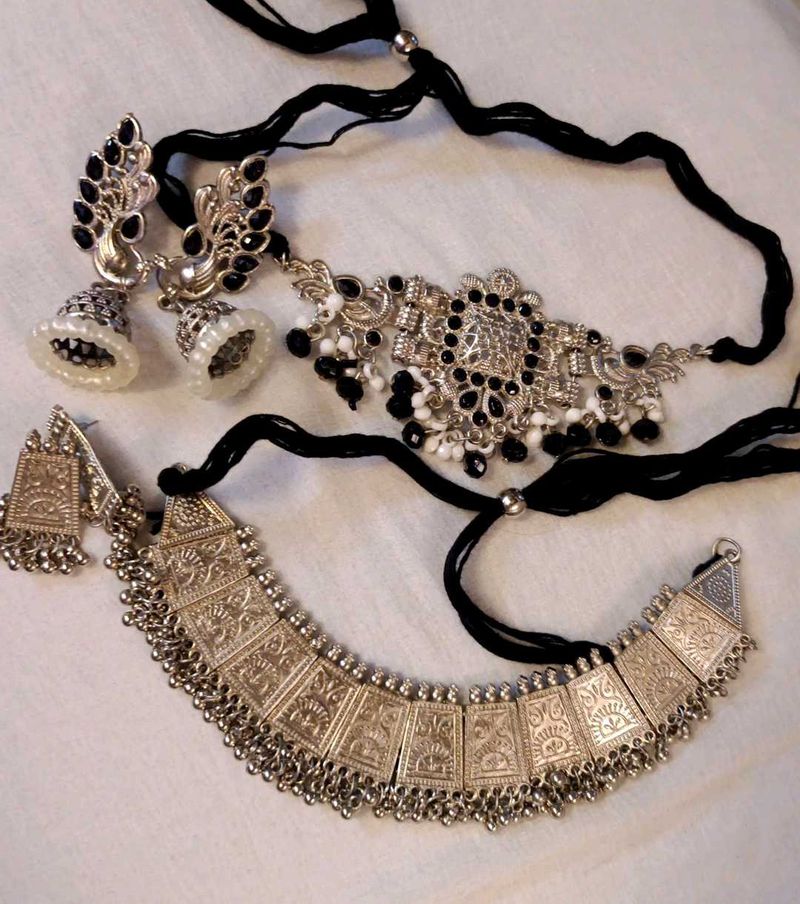 combo of 2 Oxidized Silver Necklace &amp; Earring Set