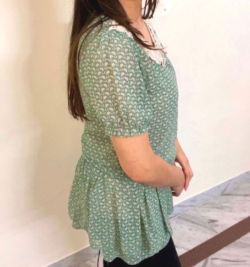 Chic Green Floral Peplum Top