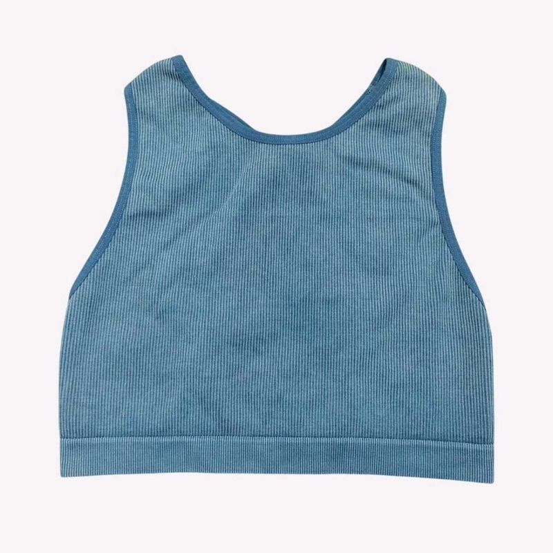 Blue Ribbed Sports Bra