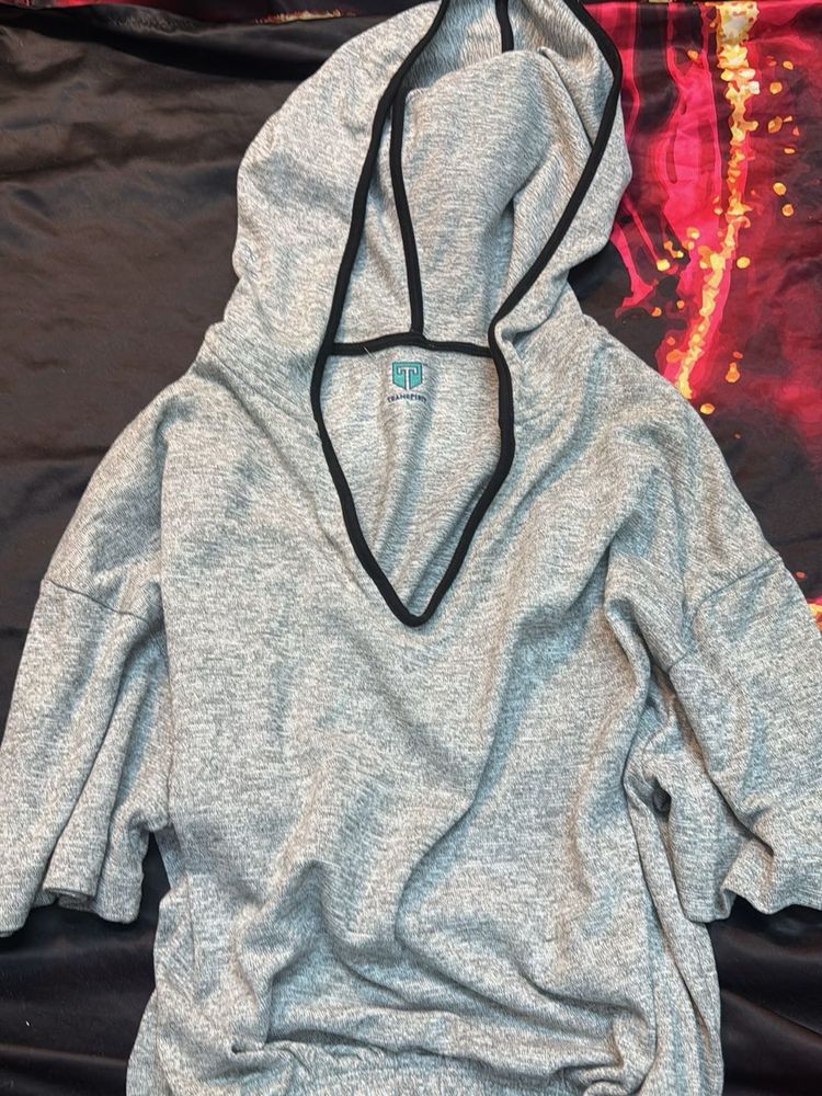 Gray Short Sleeve cropped Hoodie