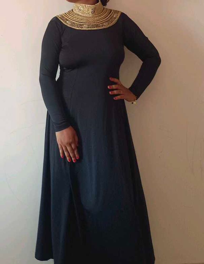 Elegant Black Embellished Neck Gown