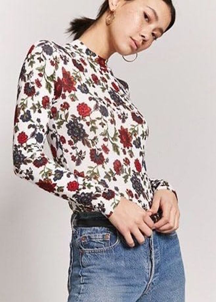 Forever 21 Floral Long Sleeve Bodysuit