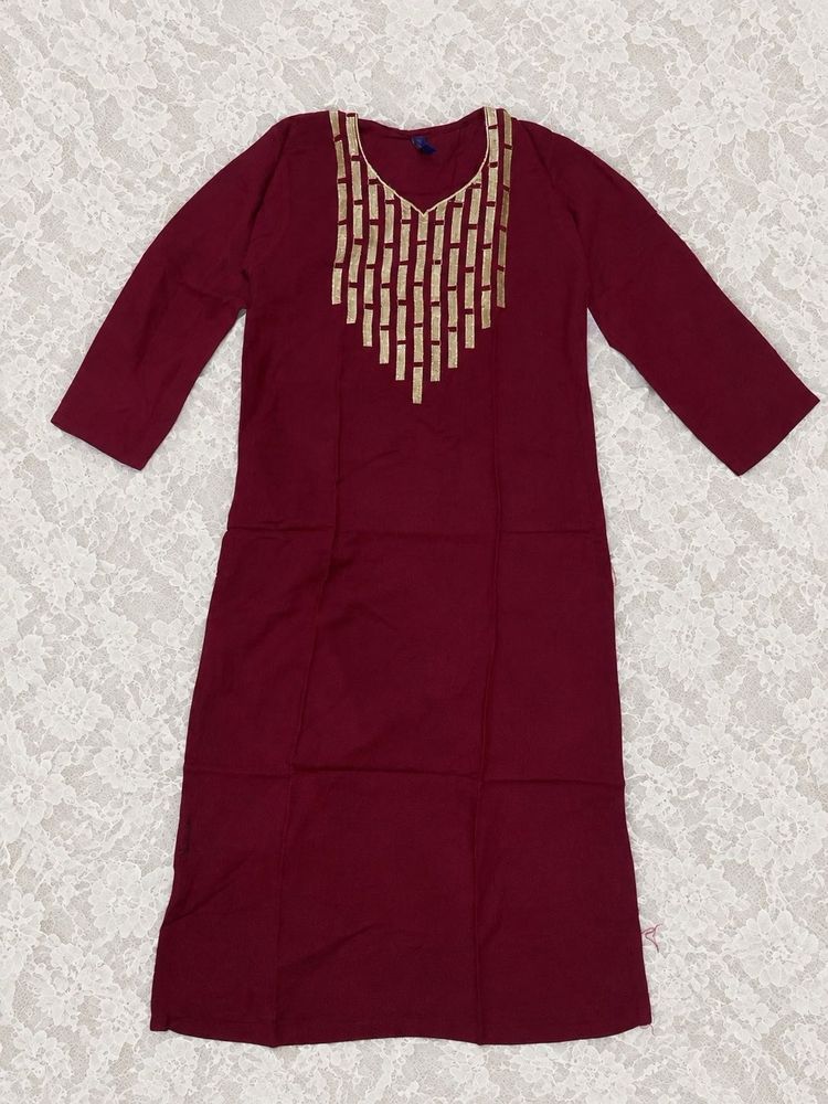 Maroon Embroidered Kurta
