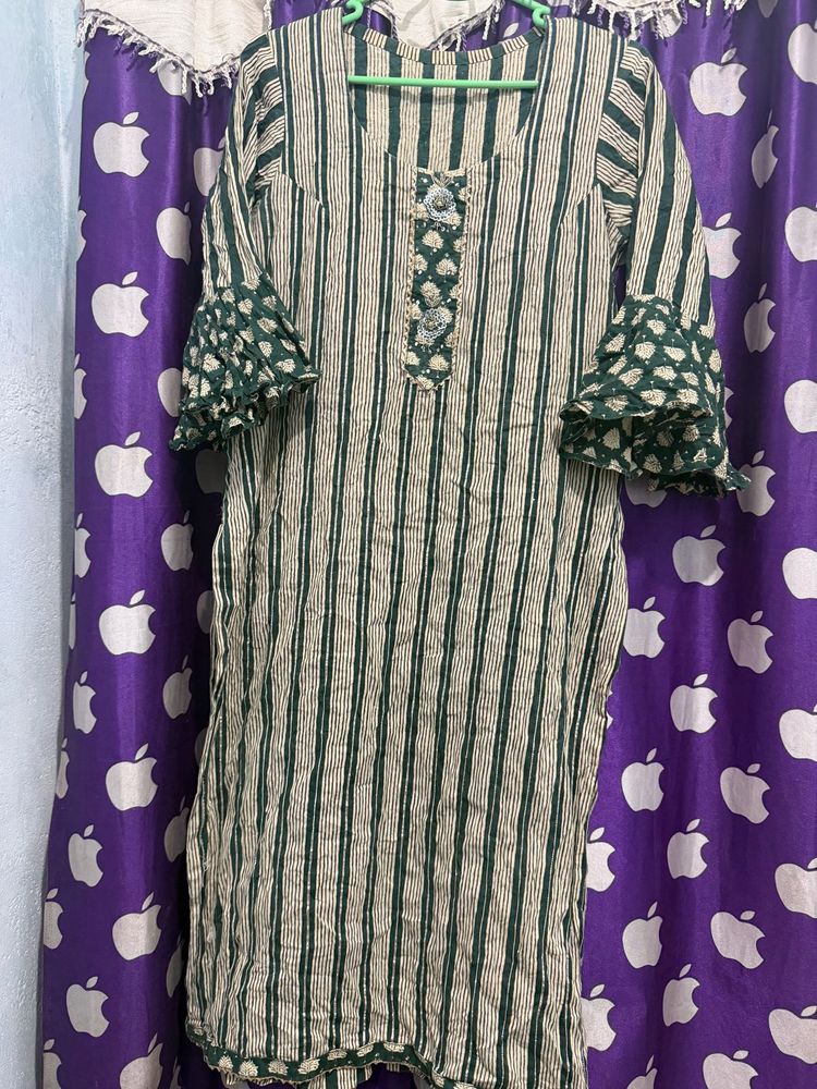 Striped Kurta set  with Bell Sleeves