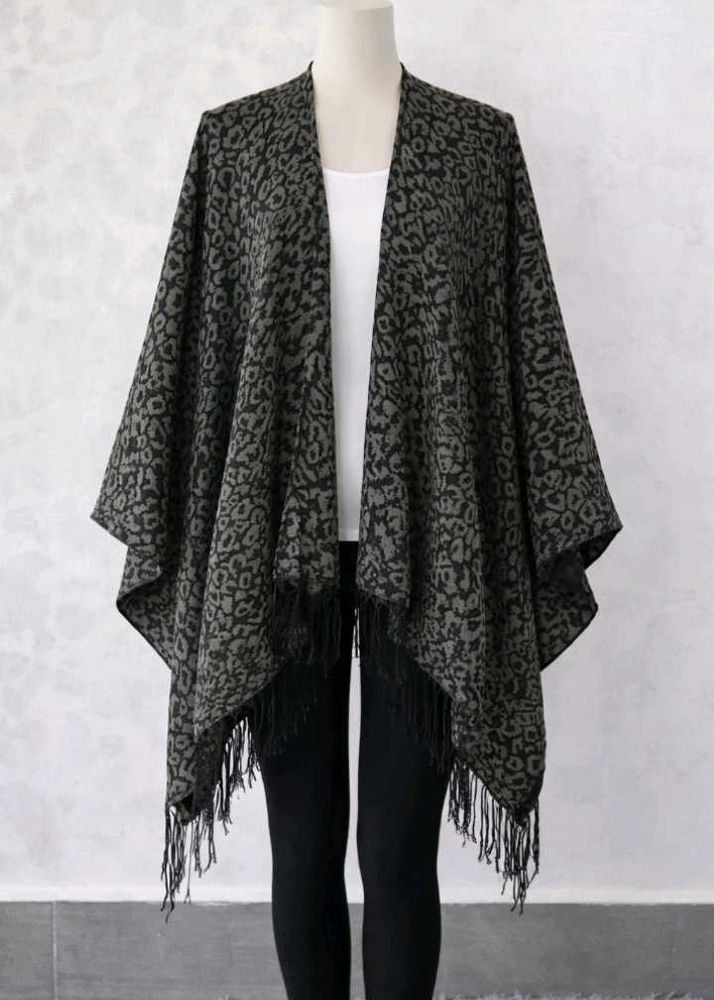 Animal Print Fringe Shawl