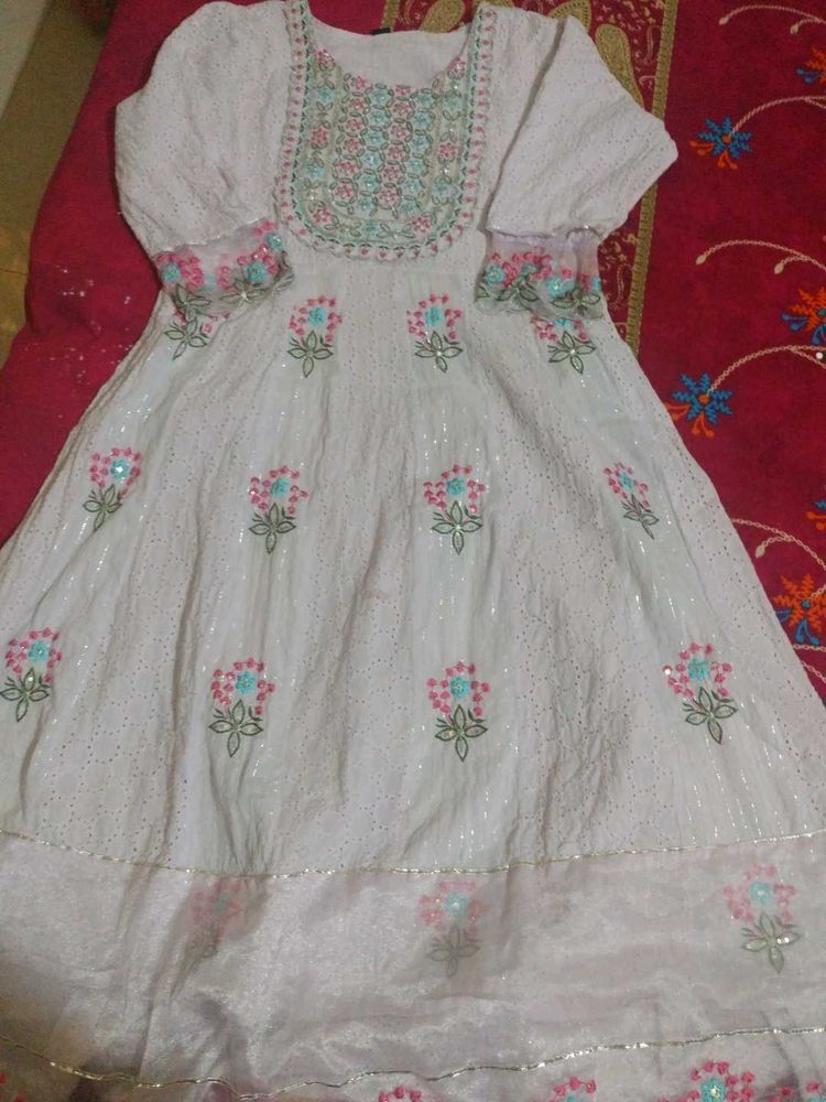 Beautiful White Embroidered Ethnic Gown