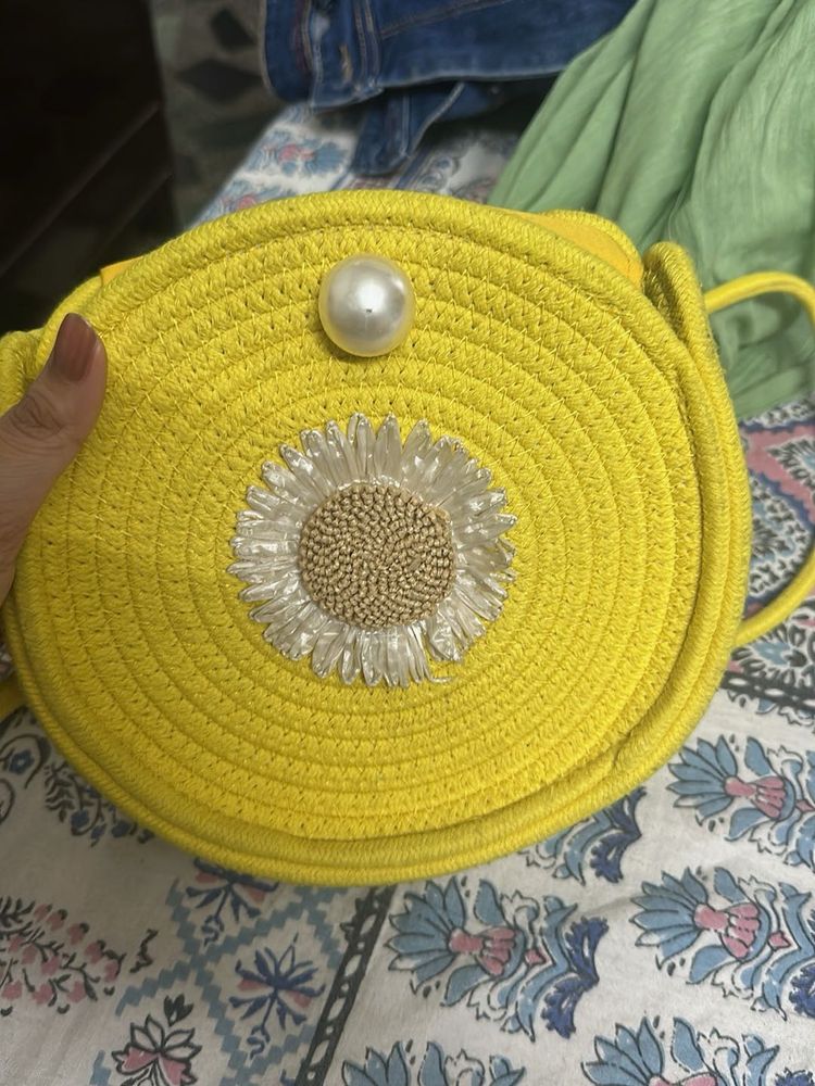 Yellow crochet bag with Flower Detail