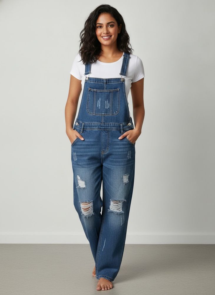 Distressed Denim Dangri Overalls
