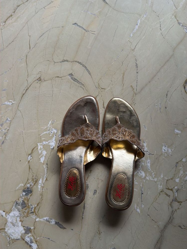Elegant Embellished Gold Sandals
