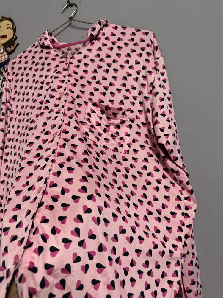 Pink Heart Print Long Sleeve Top
