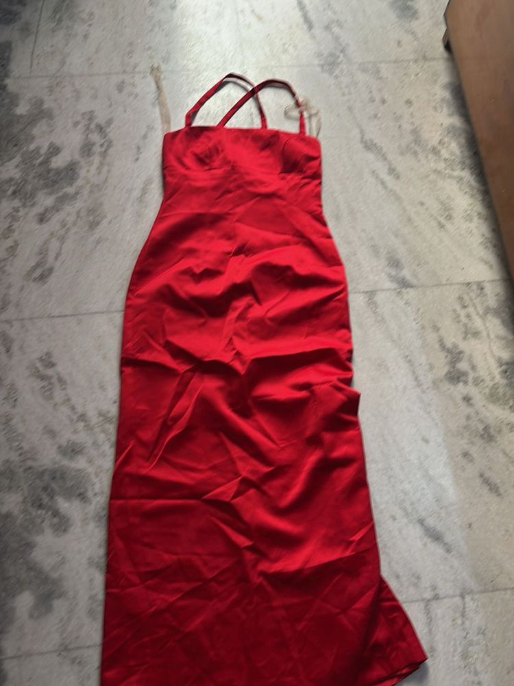 Elegant Red Spaghetti Strap Maxi Dress