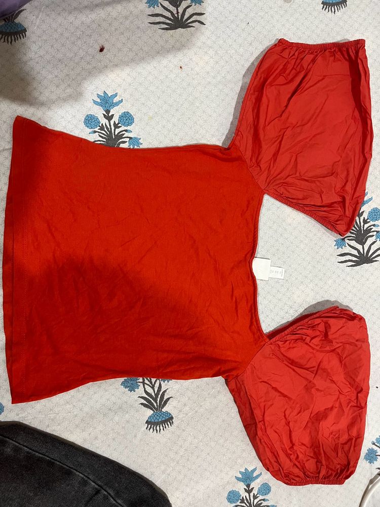 Vibrant hnm Red Puff Sleeve top