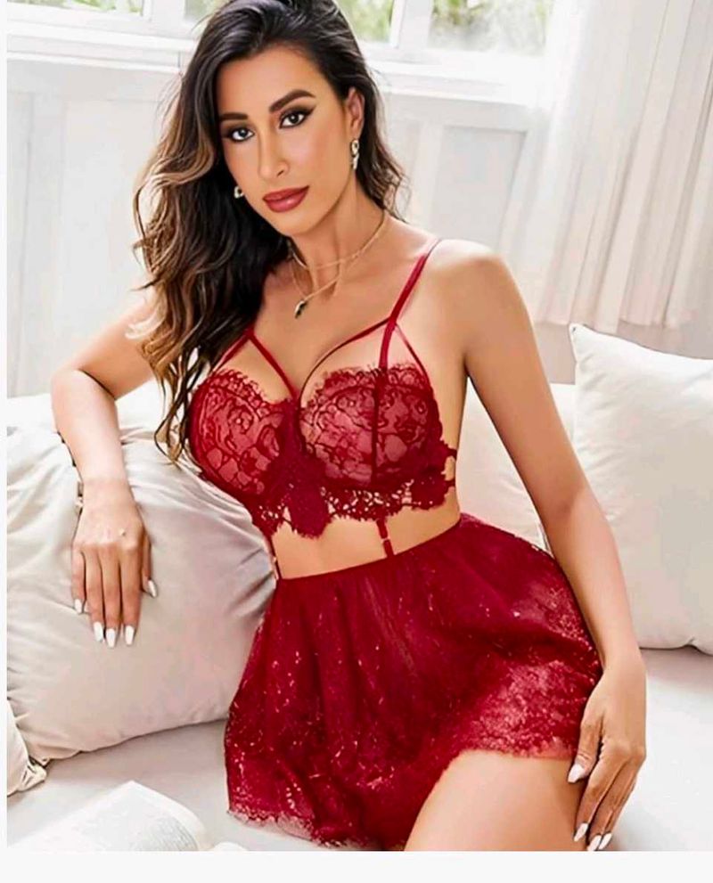 maroon Lace Lingerie