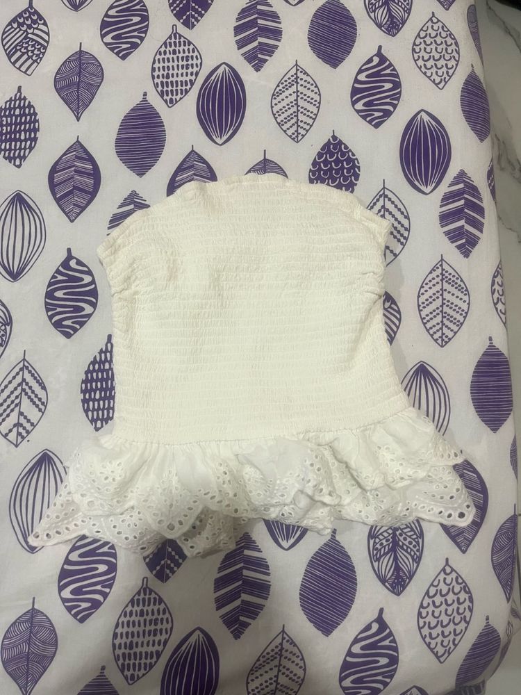 White Smocked Ruffle Crop Top