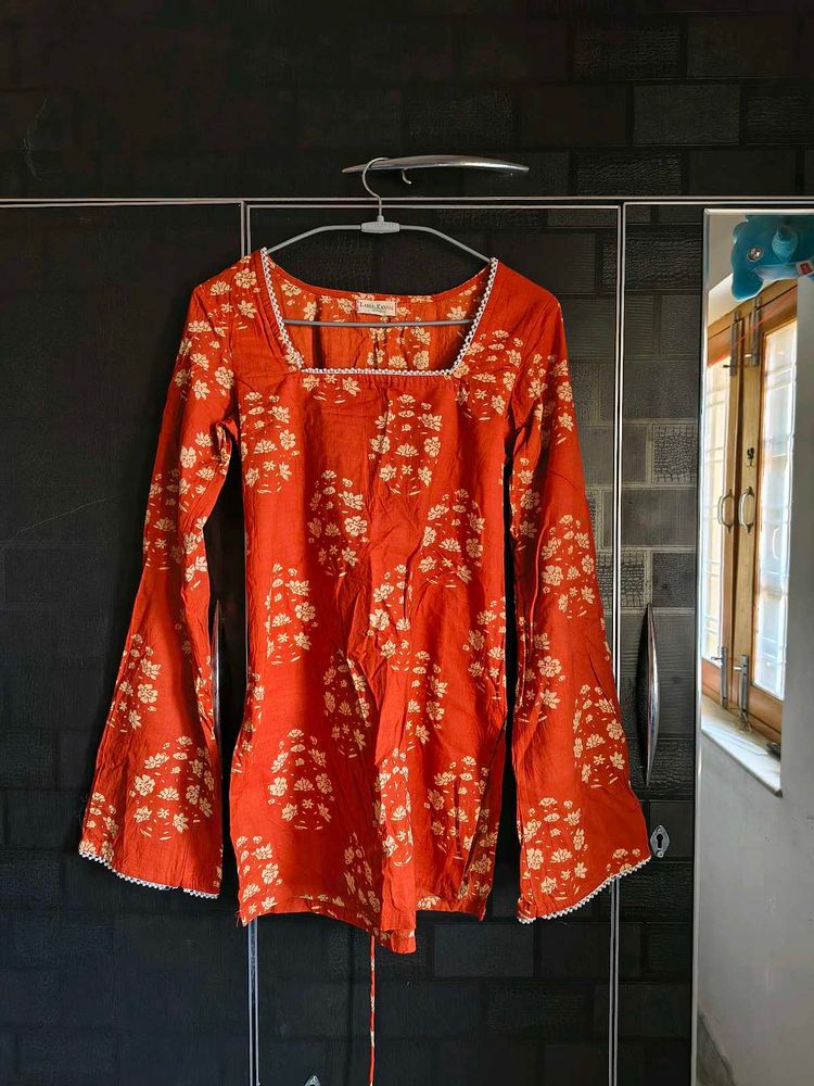 Orange Floral Print Kurta