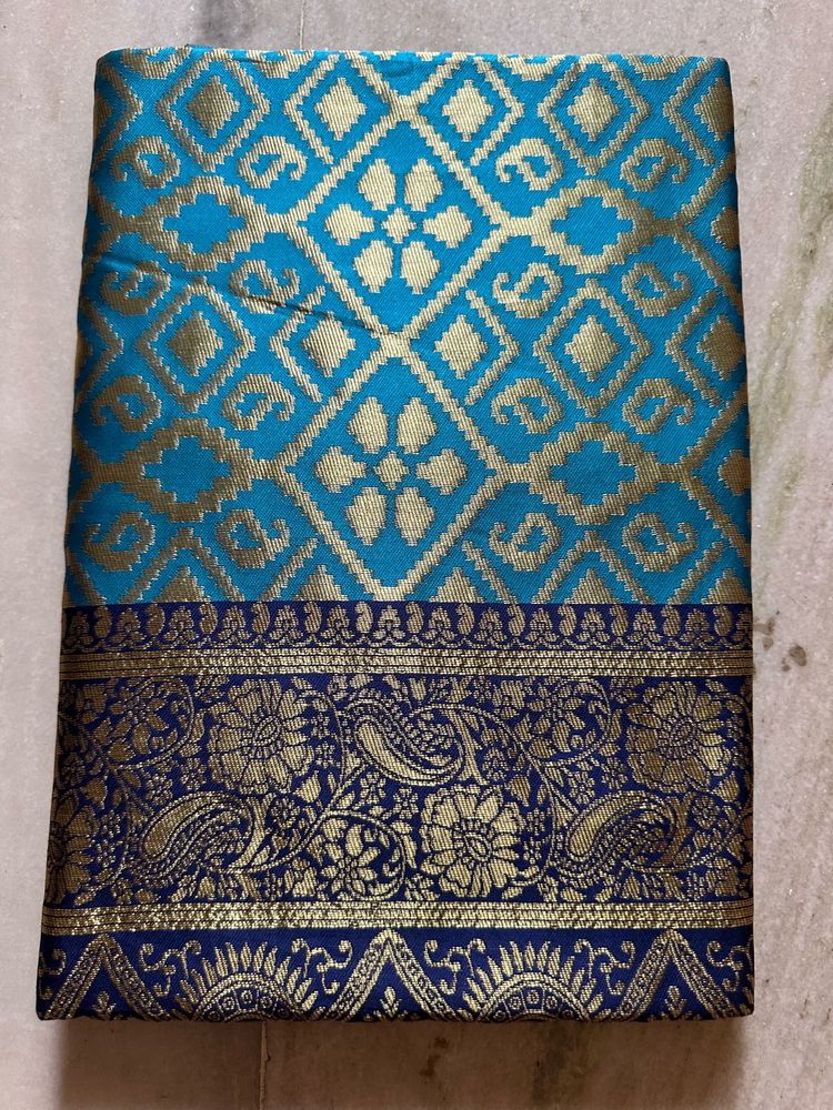 Brand new Elegant Teal &amp; Gold Silk Saree
