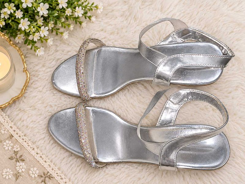 Sparkly Silver Flat Sandals