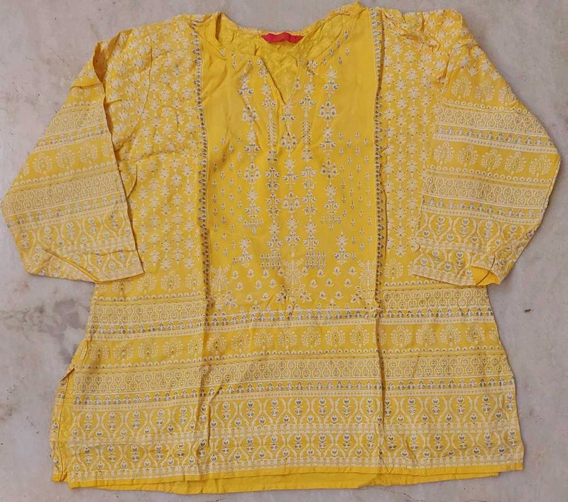 Yellow Printed Kurta