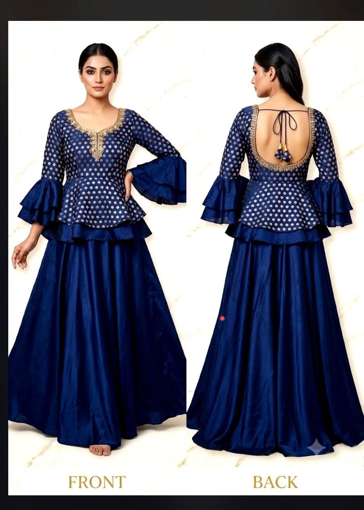 Elegant Navy Blue Peplum Lehenga Set
