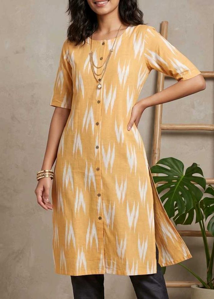 Yellow Ikat Print Kurta