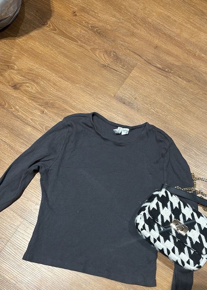 Solid Grey Long Sleeve Top