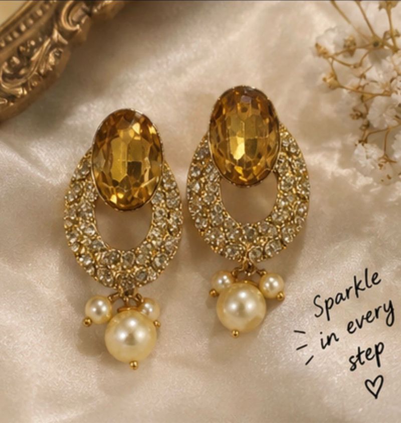 ✨ Golden Crystal Statement Earrings
