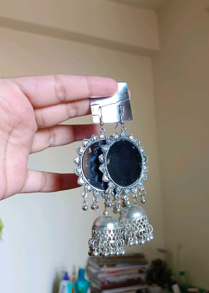 Oxidised Long Mirror Jhumka Partywear