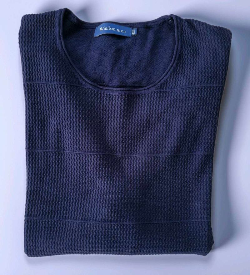 Textured Navy Blue Unisex Pullover