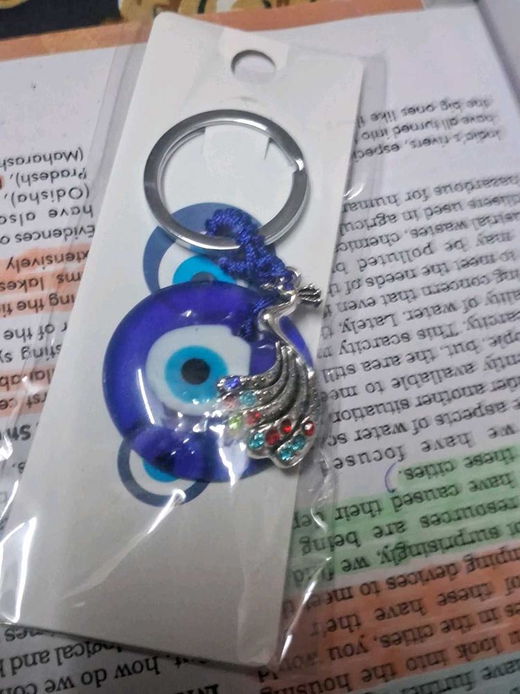 Evil Eye Peacock Keychain