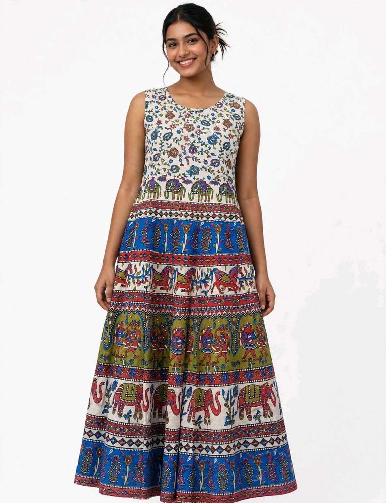 Bohemian Elephant Print Tiered Maxi Dress 👗