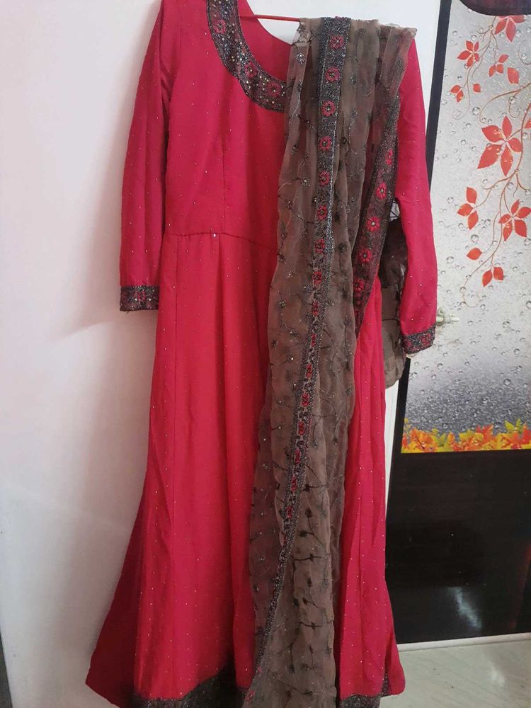 Beautiful pinkish red Kurta Set with Dupatta