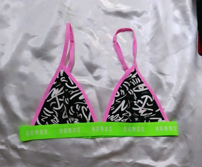 Bonds Sports Bra Black White Graffiti Print