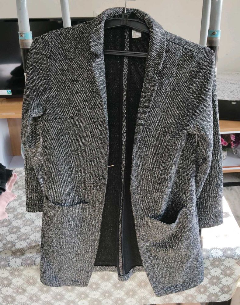 H&amp;M Gray Textured Long Coat
