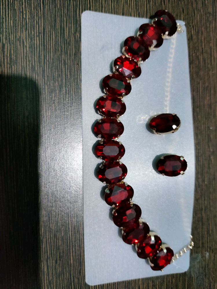 Elegant Red Gemstone Bracelet &amp; Earring Set