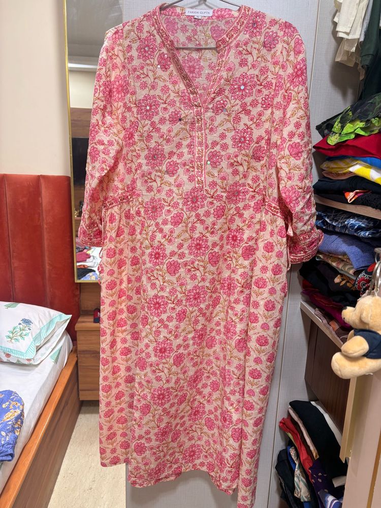 Pink Floral blockPrint Farida Gupta Kurta