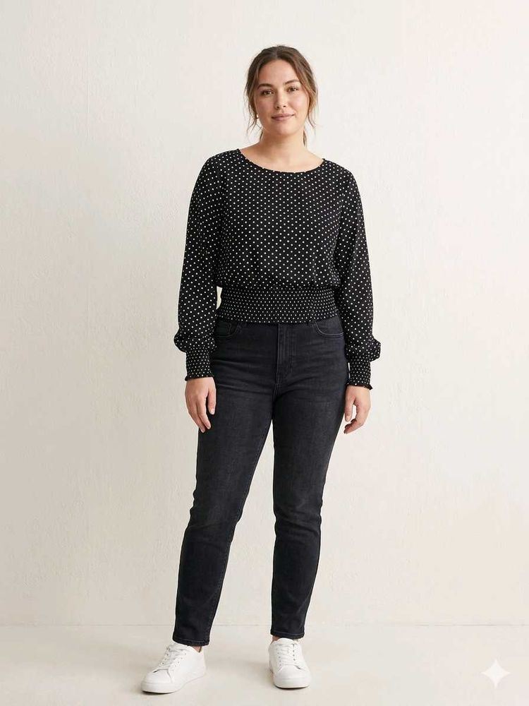Black Polka Dot Long Sleeve Top