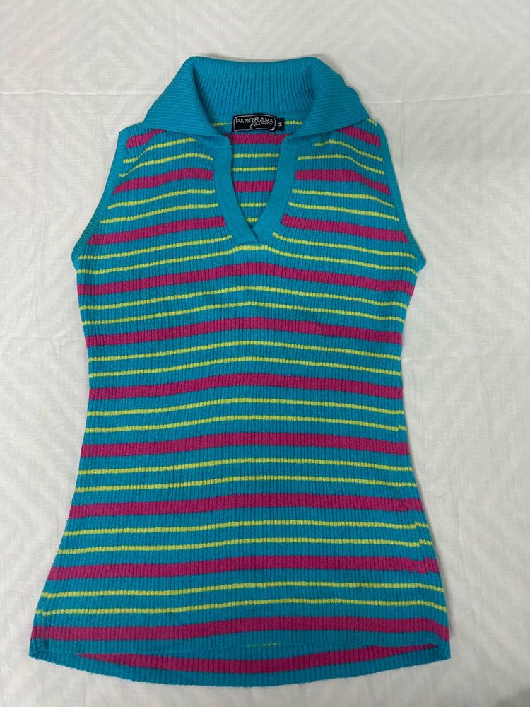 Striped Sleeveless Top Ribbed Knit