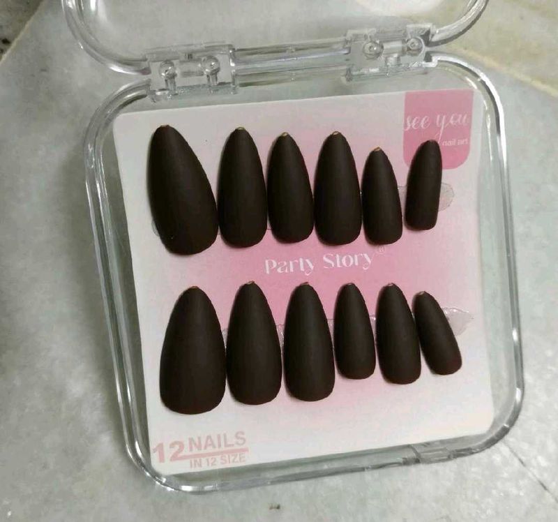 Matte Brown Almond Press-On Nails