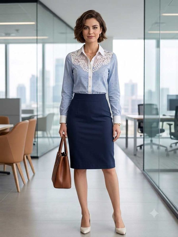 Elegant Blue Lace Detail Button-Up Shirt