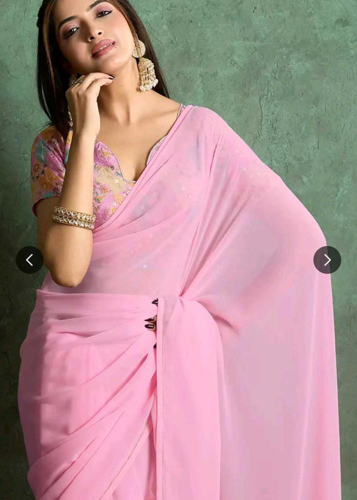 Elegant Pink Georgette Saree