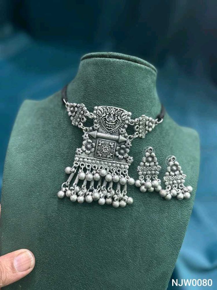 Oxidized Silver Necklace and Earring Set
