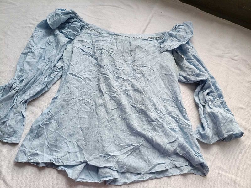 Light Blue Off-Shoulder Blouse