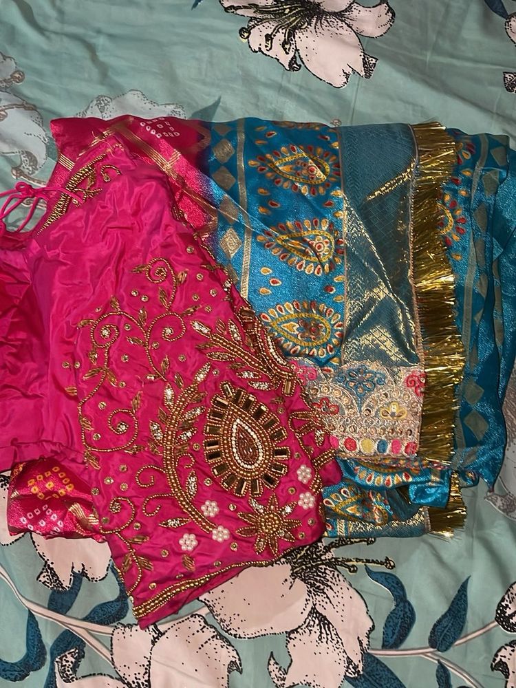 Vibrant Pink &amp; Teal Saree