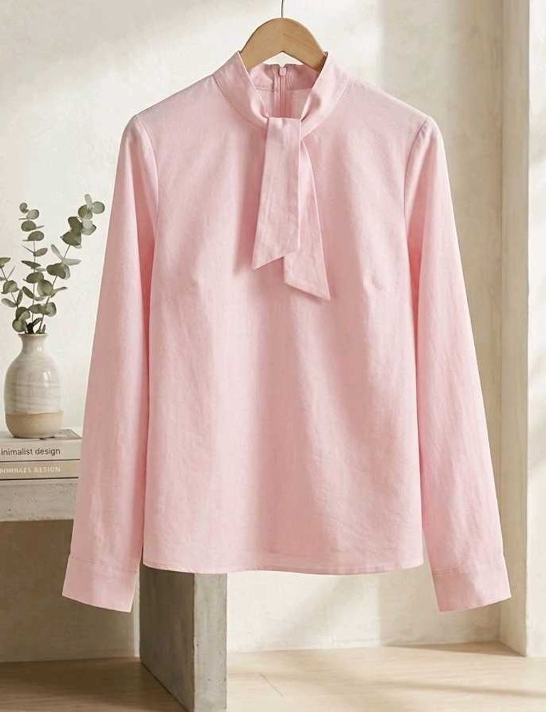 Chic Pink Tie-Neck Blouse