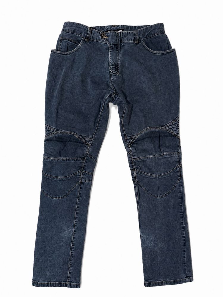 Balmain Style Dark Wash Moto Jeans