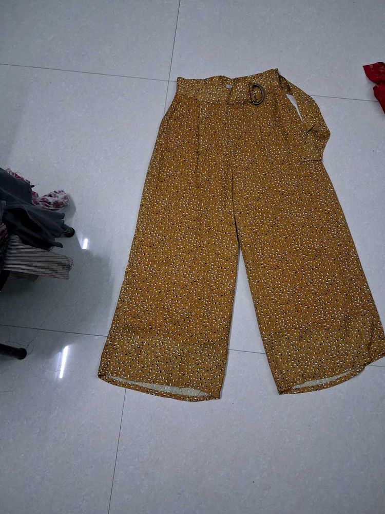 Stylish Yellow Printed Wide Leg Pants