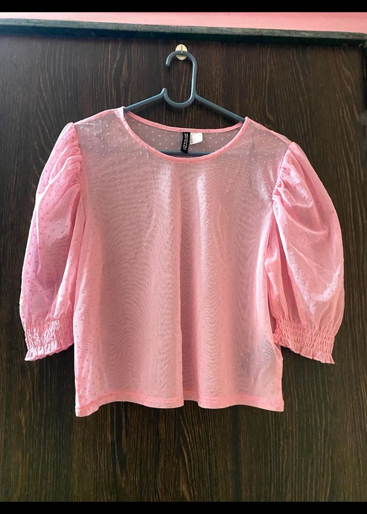 Sheer Pink Puff Sleeve Top