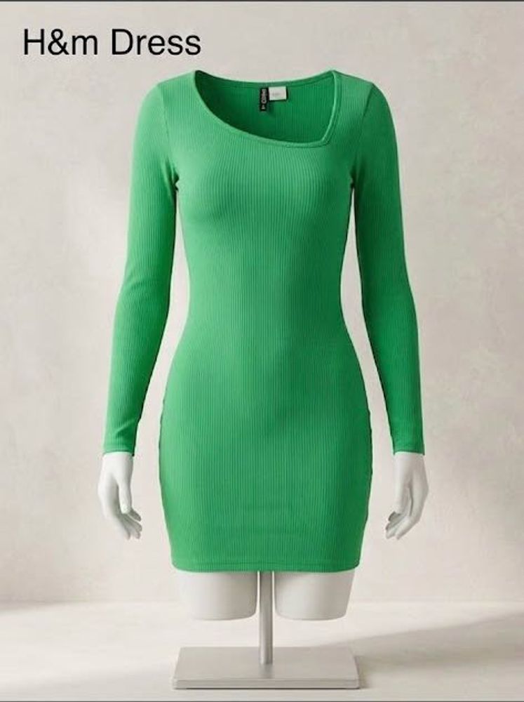 H&amp;M Ribbed Asymmetrical Neck Mini Dress