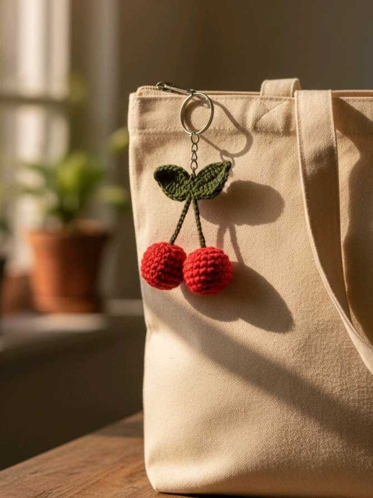 Crochet Cherry Keychain Charm