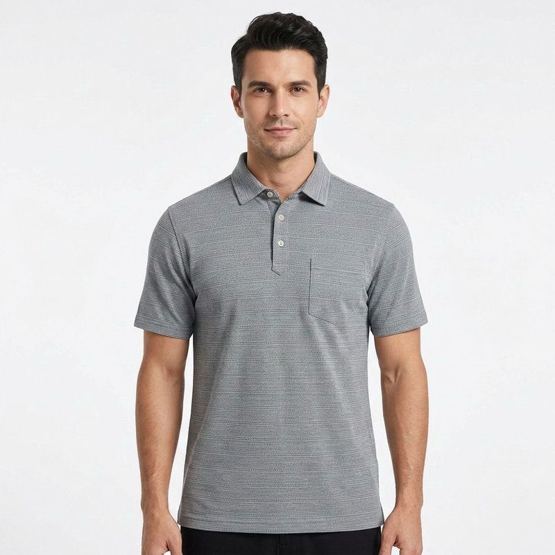 Classic Grey Textured Polo Shirt